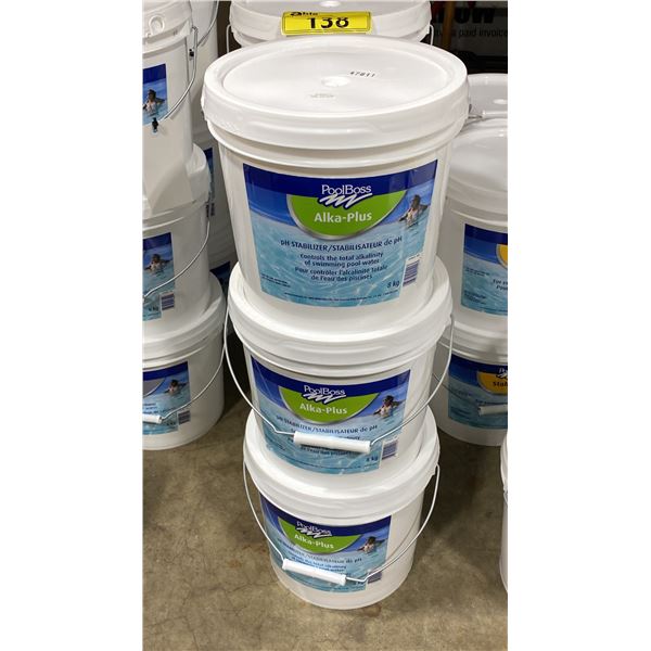 3- 8KG BUCKETS OF POOLBOSS ALKA-PLUS PH STABILIZER