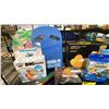 Image 2 : SHELF OF ASSORTED POOL PRODUCTS- FLOATIES, CHEMICAL DISPENSERS, BEACH BALL & KICKBOARDS