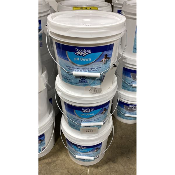 3- 9KG BUCKETS OF POOLBOSS PH DOWN SWIMMING POOL PH REDUCER