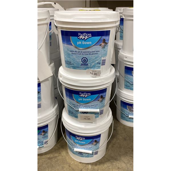 3- 9KG BUCKETS OF POOLBOSS PH DOWN SWIMMING POOL PH REDUCER