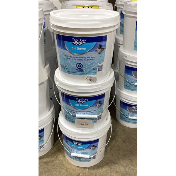 3- 9KG BUCKETS OF POOLBOSS PH DOWN SWIMMING POOL PH REDUCER