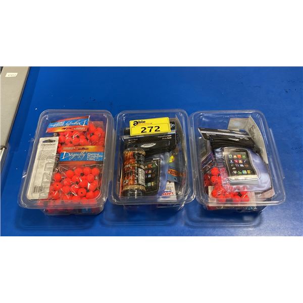 3 PLASTIC CONTAINERS OF ASSORTED RETAIL FISHING PRODUCT