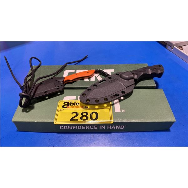 CRKT ORANGE HANDLED MINI KNIFE WITH SHEATH & CRKT MINI HUNTING KNIFE WITH SHEATH