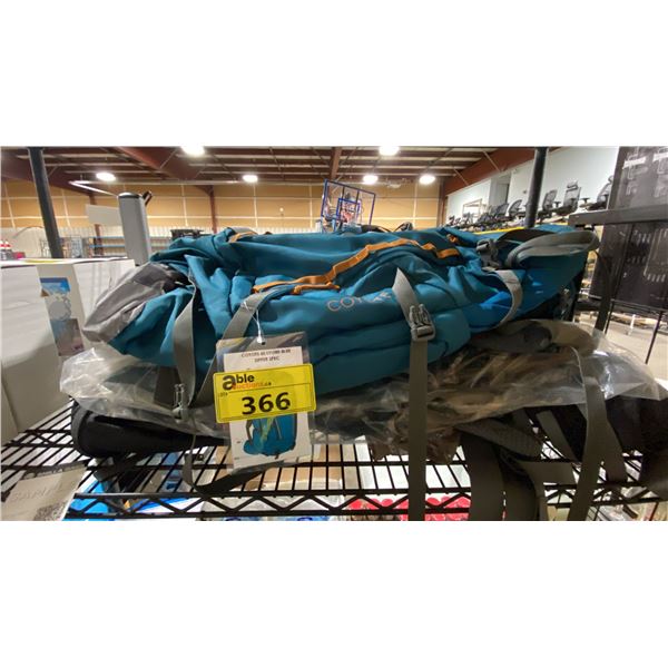 2 COYOTE 65 LYONS BLUE ZIPPER TRAVEL BACKPACKS, & SHILLA BAGS BLACK SAMPLE TRAVEL BACKPACK