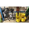 Image 1 : 4 BLACK ELECTRIC FLOOR FANS & 2 YELLOW MOBILE SANITARY MOP BUCKETS WITH MOPS