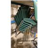 Image 2 : STACK OF 7 GREEN PADDED STACKING CHAIRS & GREEN GAS LIFT SWIVEL STATIONARY DRAFTING STOOL
