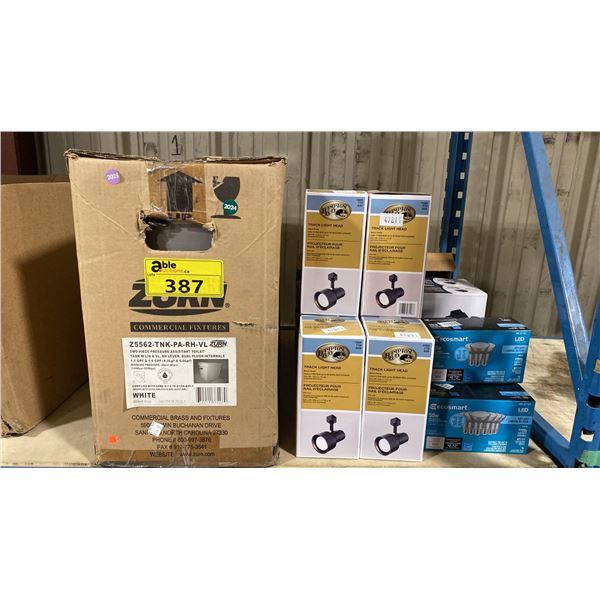 ZURN TOILET TANK & ASSORTED SECURITY LIGHTING / TRACK LIGHTING