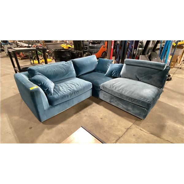 BLUE MODERN MICROFIBER L-SHAPED 3 SEAT DESIGNER SECTIONAL PCS 88"W X 84"L X 26"H