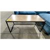 Image 2 : NATURAL WOOD BLACK METAL FRAMED COCKTAIL TABLE 42"W X 20"D X 18"H