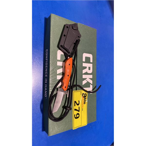2 CRKT ORANGE HANDLED MINI KNIVES WITH SHEATHS