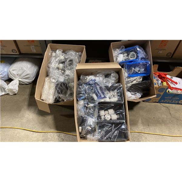 SHELF OF ASSORTED SPA/POOL PARTS AND ACCESSORIES
