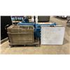 Image 1 : 3 PLASTIC FOLDING TABLES, & MOBILE CART WITH 22 BROWN PLASTIC FOLDING CHAIRS
