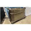 Image 2 : 3 PLASTIC FOLDING TABLES, & MOBILE CART WITH 22 BROWN PLASTIC FOLDING CHAIRS