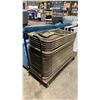 Image 5 : 3 PLASTIC FOLDING TABLES, & MOBILE CART WITH 22 BROWN PLASTIC FOLDING CHAIRS