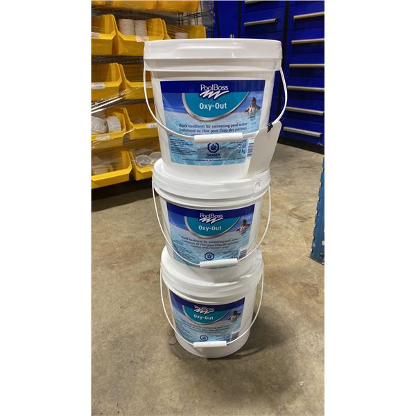 3- 7KG BUCKETS OF POOLBOSS OXY-OUT SWIMMING POOL SHOCK TREATMENT