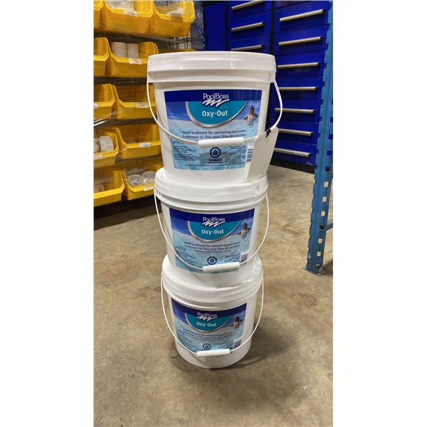 3- 7KG BUCKETS OF POOLBOSS OXY-OUT SWIMMING POOL SHOCK TREATMENT