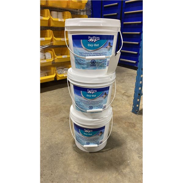 3- 7KG BUCKETS OF POOLBOSS OXY-OUT SWIMMING POOL SHOCK TREATMENT