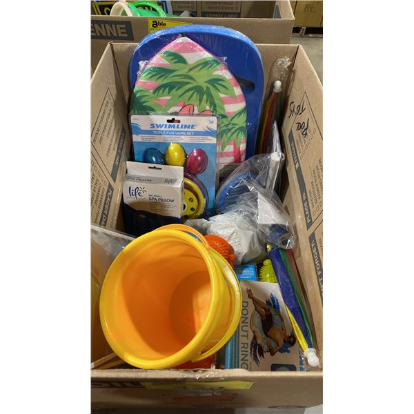 BOX OF ASSORTED SPA/POOL TOYS AND ACCESSORIES
