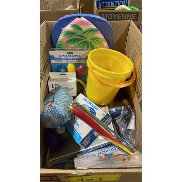 BOX OF ASSORTED SPA/POOL TOYS AND ACCESSORIES
