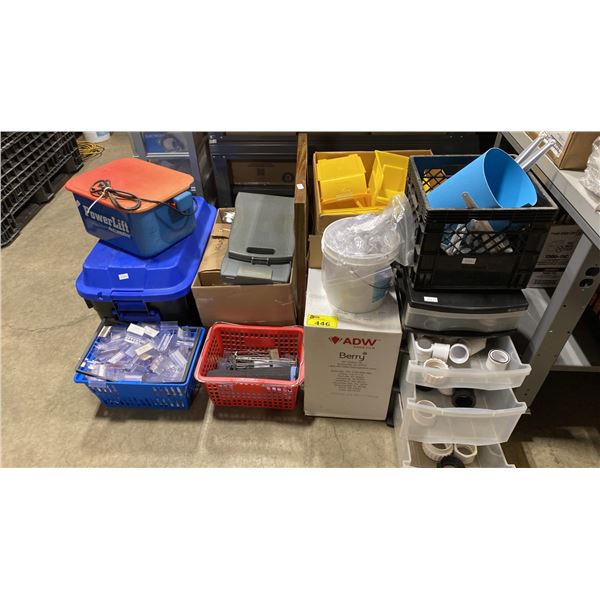 GROUP OF ASSORTED ITEMS - PARTS WASHER, POOL CLEANER SYSTEM, SPA FITTINGS, FRAMED PICTURE AND MORE