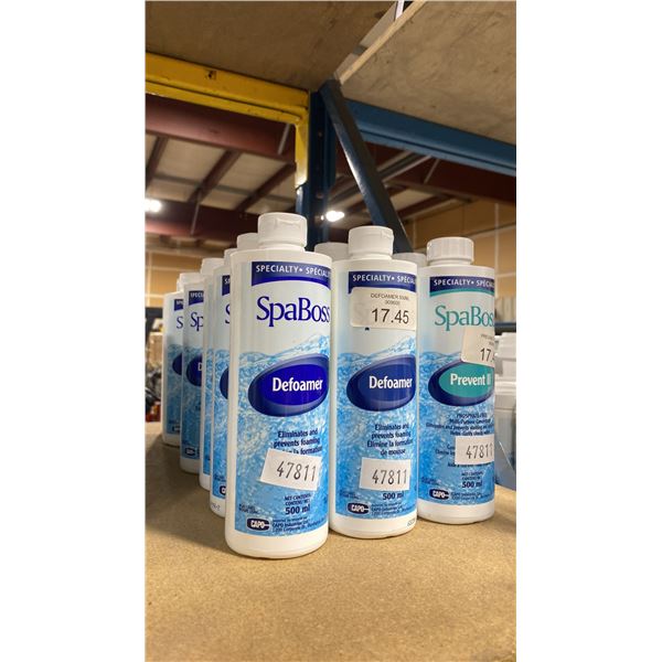 21-500ML BOTTLES; 13-SPABOSS DEFOAMER, 7-SPABOSS PREVENT 2 AND 1-SPABOSS SPA POLISH