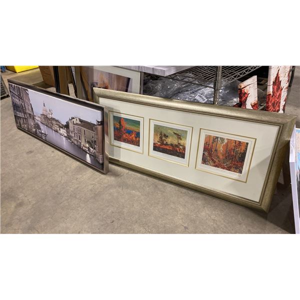 LIMITED EDITION FRAMED GROUP OF SEVEN ARTWORK & SHELF OF ASSORTED ARTWORK