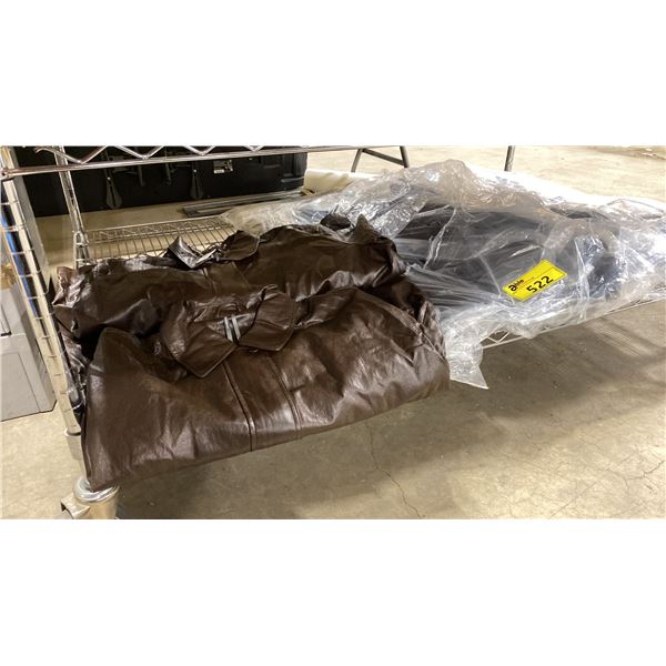 SHELF OF ASSORTED SIZED BROWN VINYL DESIGNER JACKETS