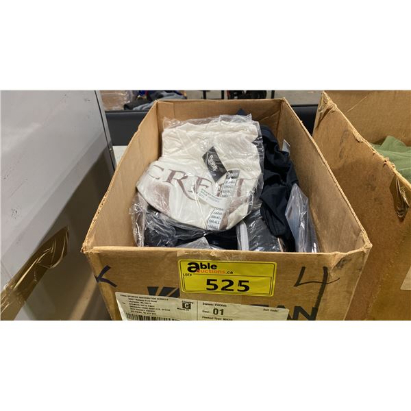 BOX OF ASSORTED RETAIL CLOTHING, TSHIRTS, & PURSE