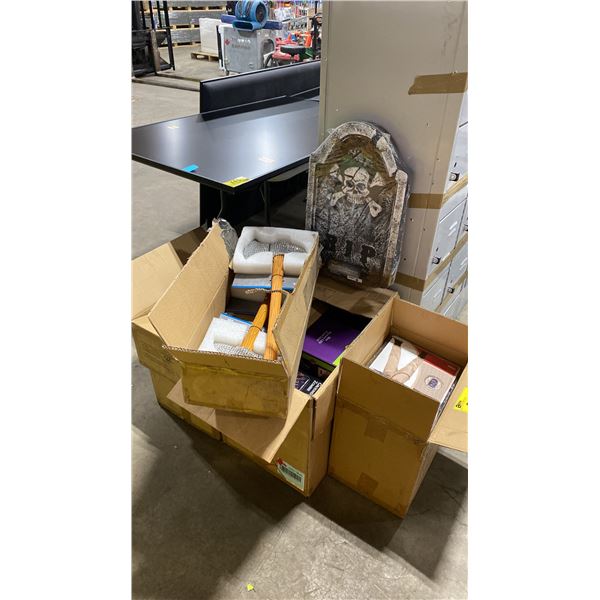 5 BOXES OF ASSORTED HALLOWEEN DECORATIONS, PIZZA BAGS, & CHILDRENS COSTUMES