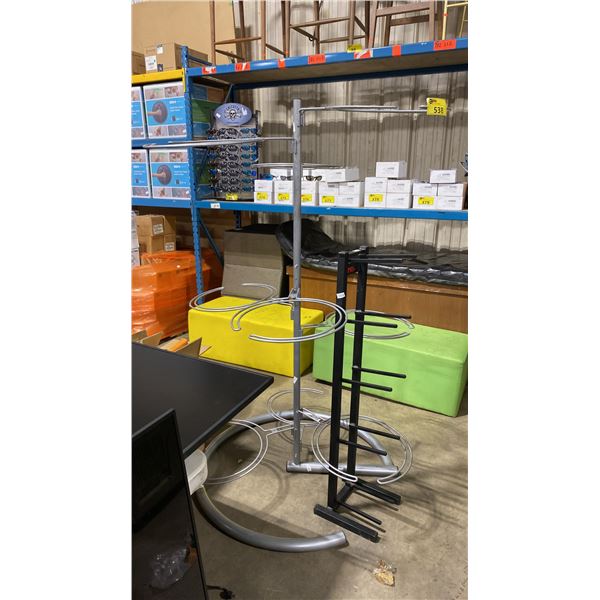 GREY METAL COMMERCIAL 9 STATION YOGA BALL RACK & BLACK METAL COMMERCIAL 5 STATION MEDICINE BALL RACK