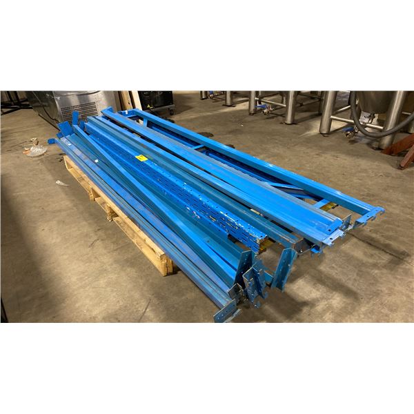 PALLET OF BLUE METAL ADJUSTABLE PARTS RACKING SYSTEM