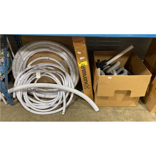 ASSORTED SPA/POOL ELECTRICAL CONDUIT AND 3 BOXES OF VACUUM HOSES