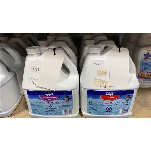 4-4L BOTTLES OF POOLBOSS C-CLEAR AND 4-4L BOTTLES OF POOLBOSS ALGICIDE SUPREME 50%