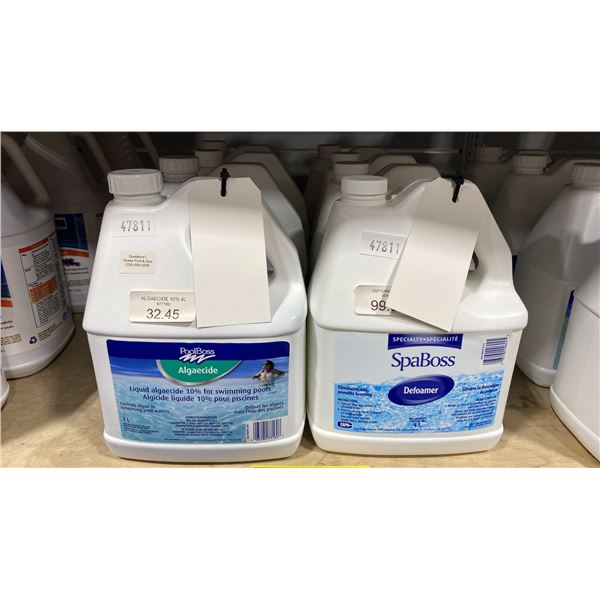 4-4L BOTTLES OF POOLBOSS ALGAECIDE AND 4-4L BOTTLES OF SPABOSS DEFOAMER