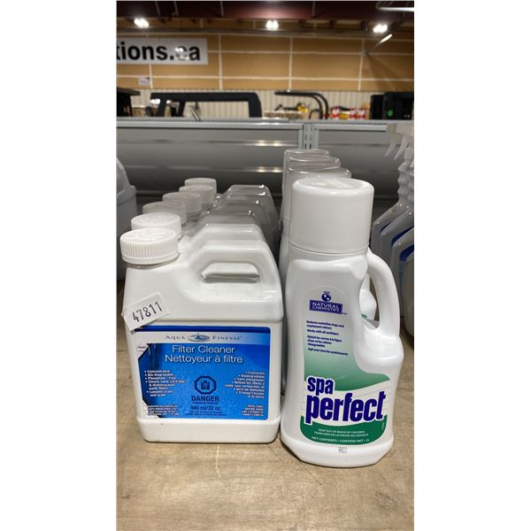 6-946ML BOTTLES OF AQUA FINESSE FILTER CLEANER AND 4-1L BOTTLES OF NATURAL CHEMISTRY SPA PERFECT