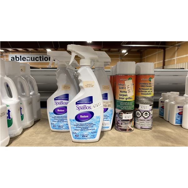 11-650ML SPRAY BOTTLES OF SPABOSS RESTORE AND 9-397G SPRAY CANS OF ENHANCE IT GRILL/BBQ CLEANER