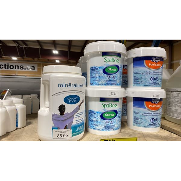 16 BOTTLES/BUCKETS OF SPA/POOL CHEMICALS