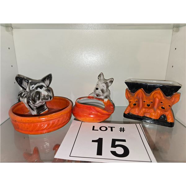 VINTAGE JAPANESE CERAMIC DOG FIGURAL MINIATURE PLANTERS & BOWLS LOT