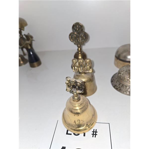 FIGURAL BRASS BELLS – THREE WISE MONKEYS AND SYMBOLIC FINIALS