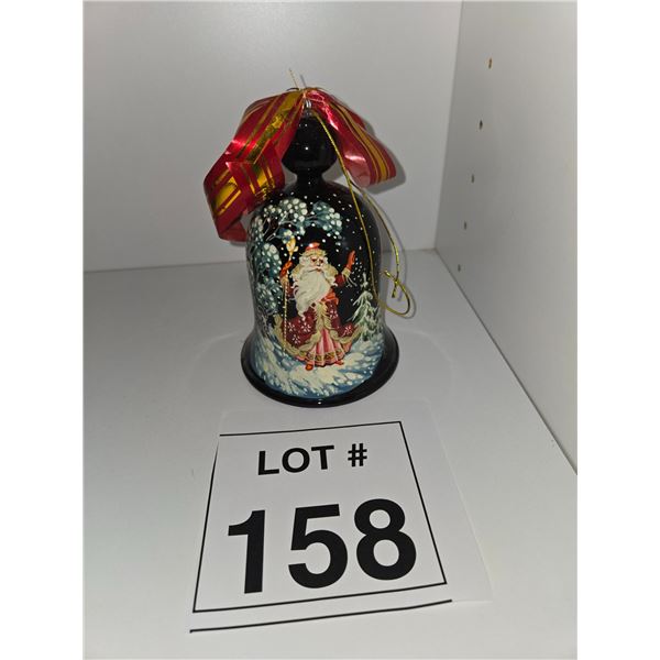 HAND-PAINTED CHRISTMAS SANTA BELL WITH RIBBON
