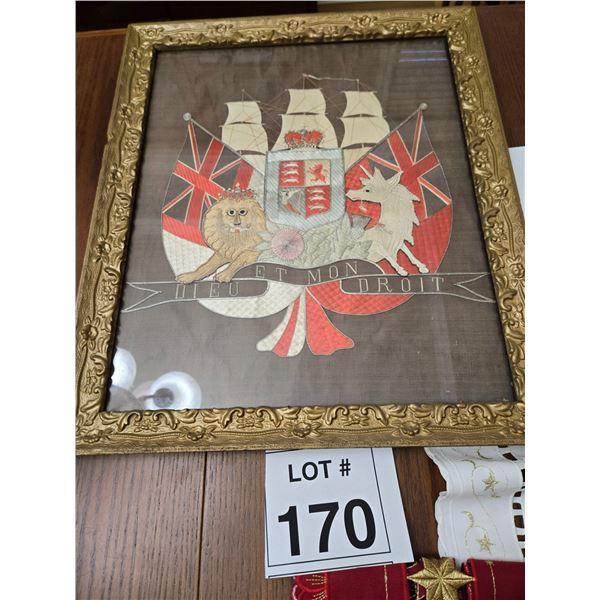 FRAMED BRITISH ROYAL COAT OF ARMS EMBROIDERED PANEL