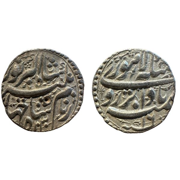 Jahangir (1605-1627 AD), silver rupee, Lahore mint at top, 'Bad A bre Ruye' couplet, AH 1030/RY 16, 