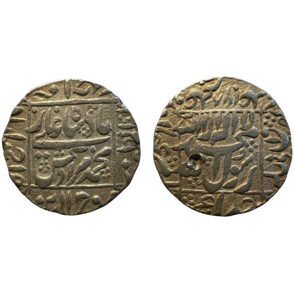Murad Bakhsh (1658 AD), silver rupee, Ahmadabad mint in left quadrant, 'square areas' type, AH 1068,