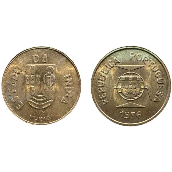INDO - PORTUGUESE Silver ½ Rupia, 1936 (KM 23). uncirculated.