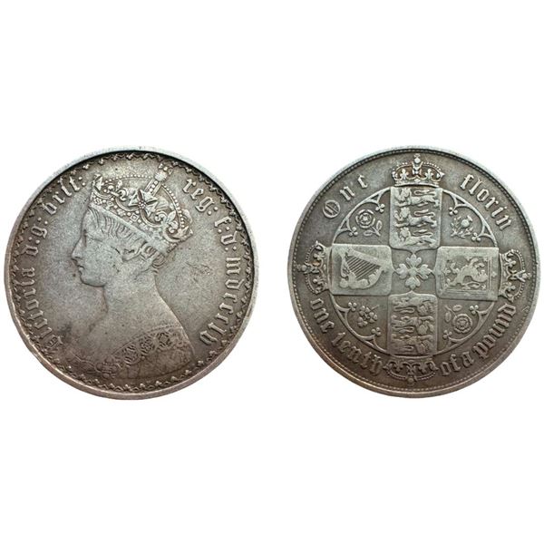 Foreign: Great Britain, Victoria, Silver Gothic Florin, 11g, 1858 (KM 746.1). Fine+