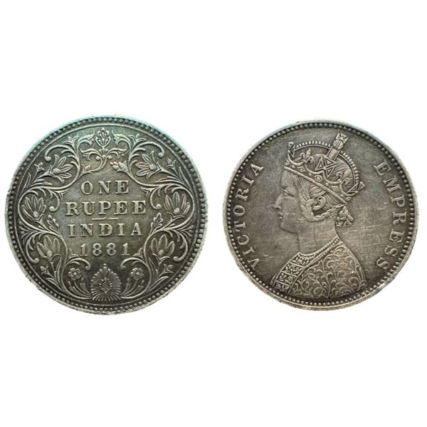 British  India Victoria Empress, Silver Rupee, 1881, Bombay Mint, A3 / I / dot, (Prid 158). Fine+.