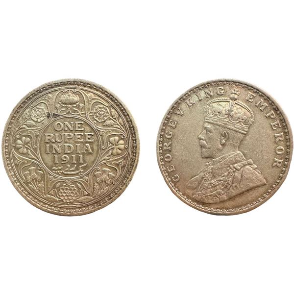 British  India George V, Silver Rupee 1911,  Bombay Mint, Pig Rupee, (Prid 217). Very Fine+.