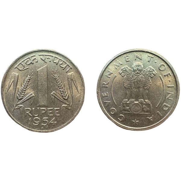 Republic India: Cupro - Nickel Rupee, 1954, Bombay Mint (KM 7.2). About Uncirculated