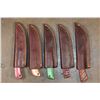 Image 2 : (5) Fixed Blade Damascus Steel KNIVES with Leather Sheaths