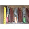 Image 4 : (5) Fixed Blade Damascus Steel KNIVES with Leather Sheaths